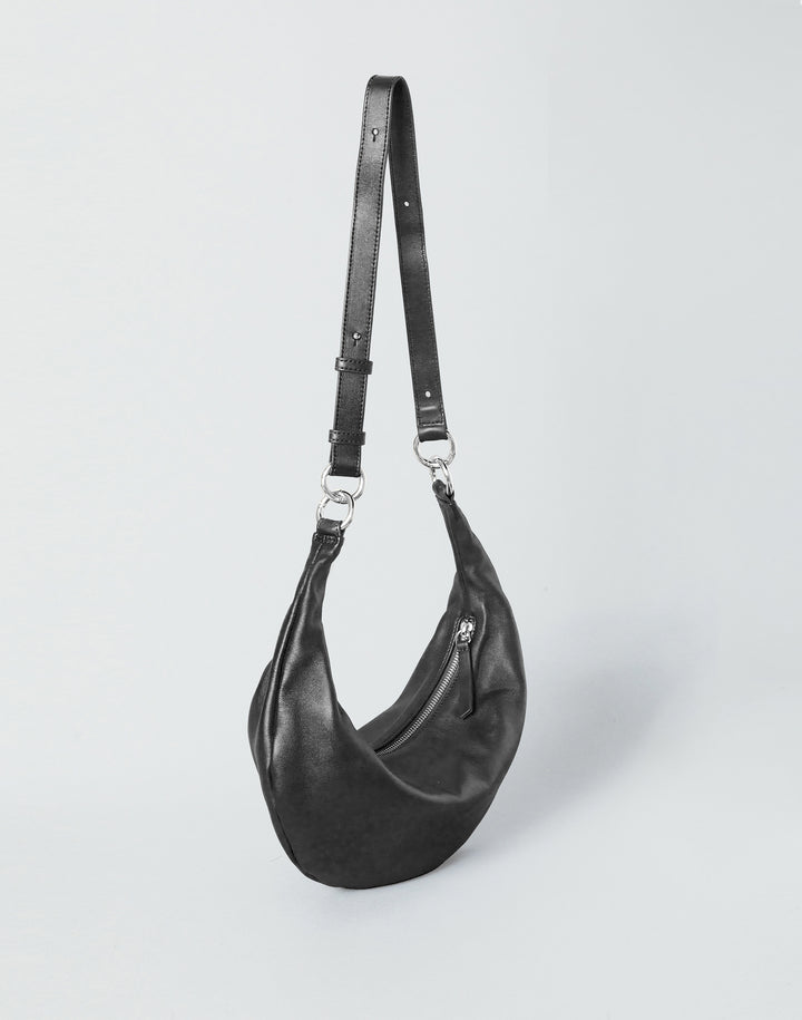 HYER GOODS convertible crossbody hobo Piccola ring bag #color_black-silver