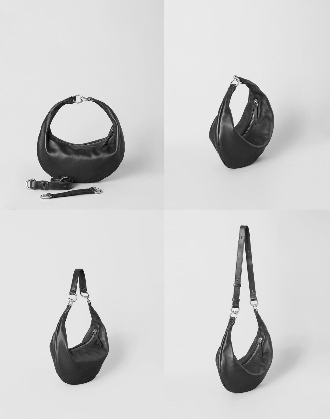 HYER GOODS convertible crossbody hobo Piccola ring bag #color_black-silver