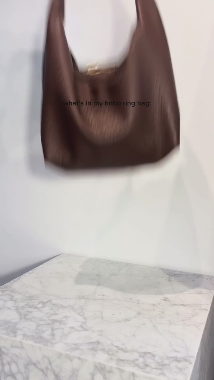 HYER GOODS tumbled leather oversized hobo ring bag brown#color_brown