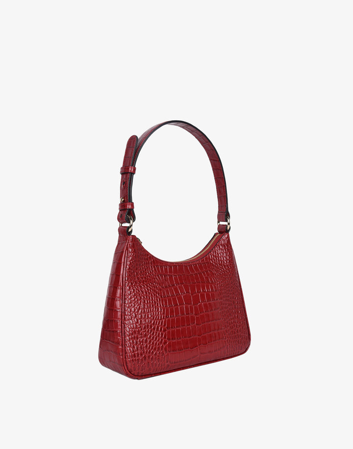 recycled genuine leather everyday shoulder bag red croc embossed#color_red-croco