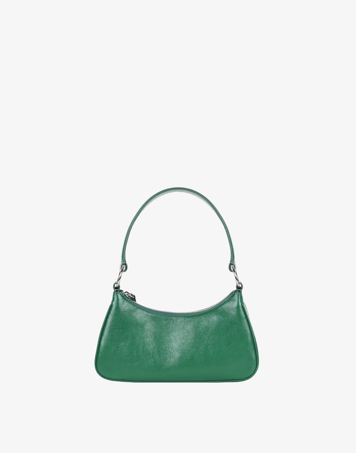recycled genuine leather mini shoulder bag shiny green#color_glazed-green