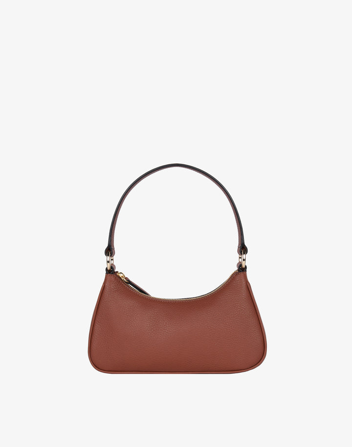 recycled genuine leather mini shoulder bag  tan brown#color_saddle-brown