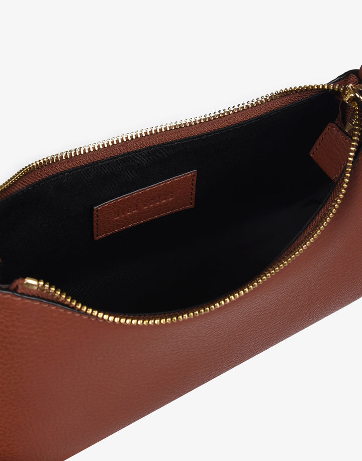 recycled genuine leather mini shoulder bag  tan brown#color_saddle-brown