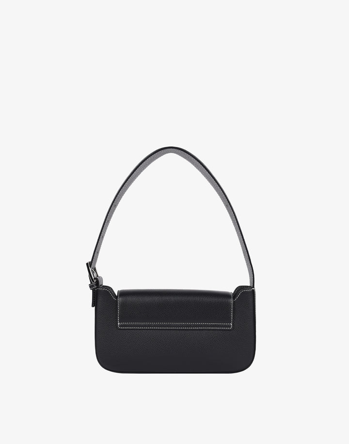 90s baguette shoulder bag with buckle black#color_black