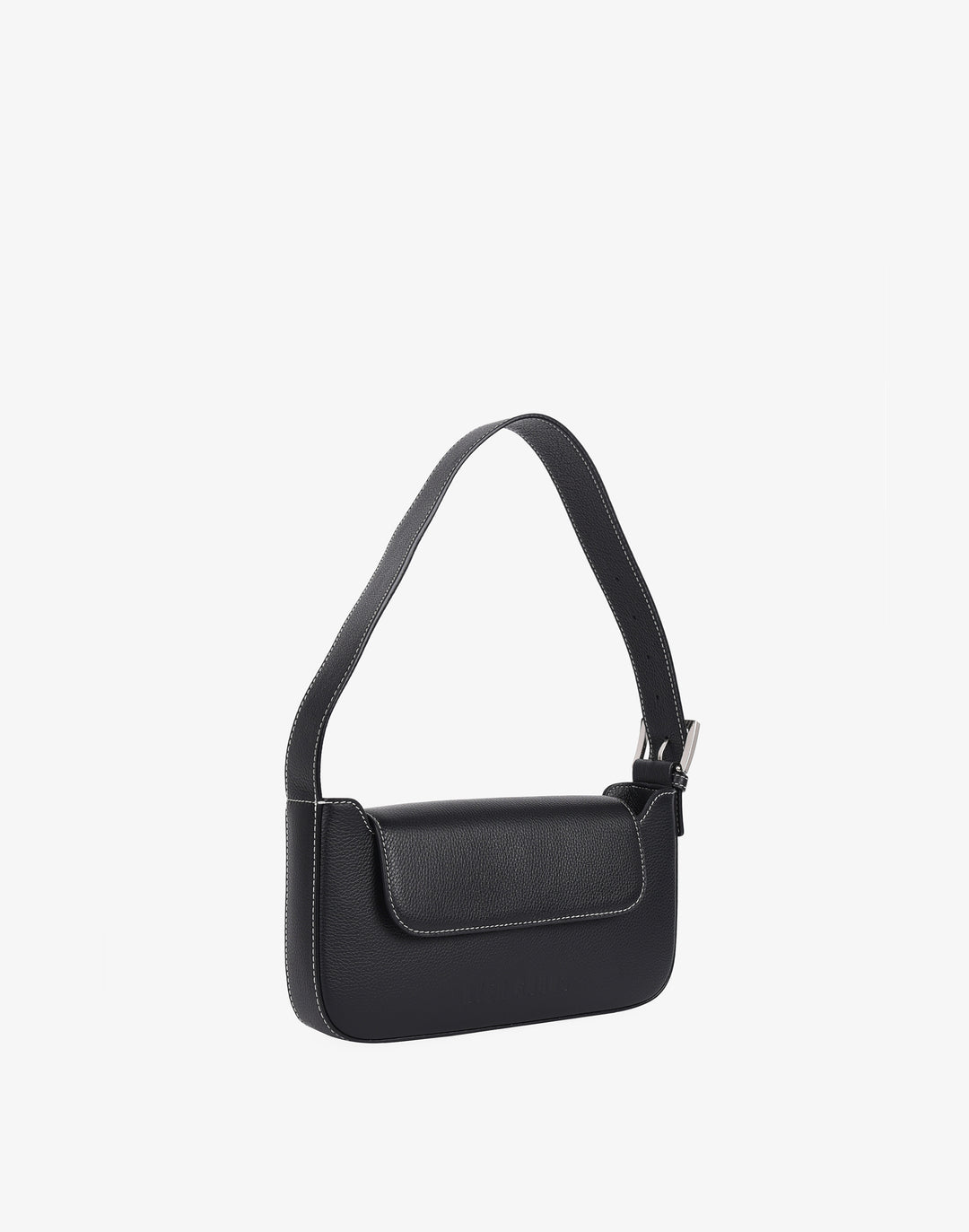 90s baguette shoulder bag with buckle black#color_black