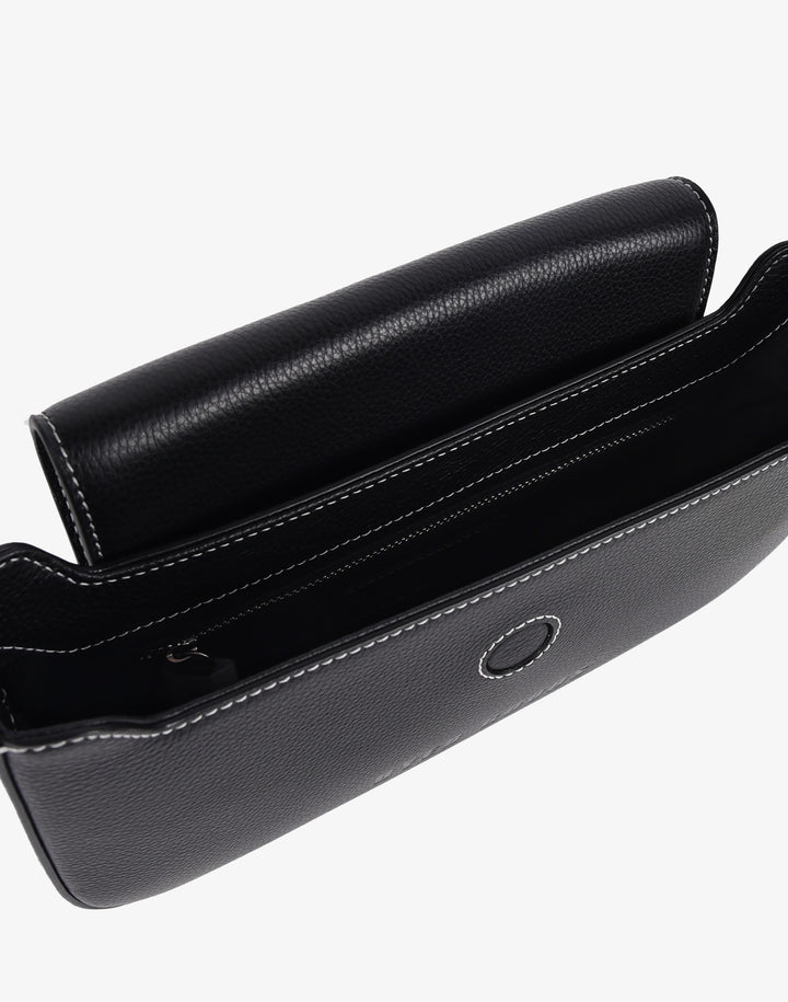 90s baguette shoulder bag with buckle black#color_black