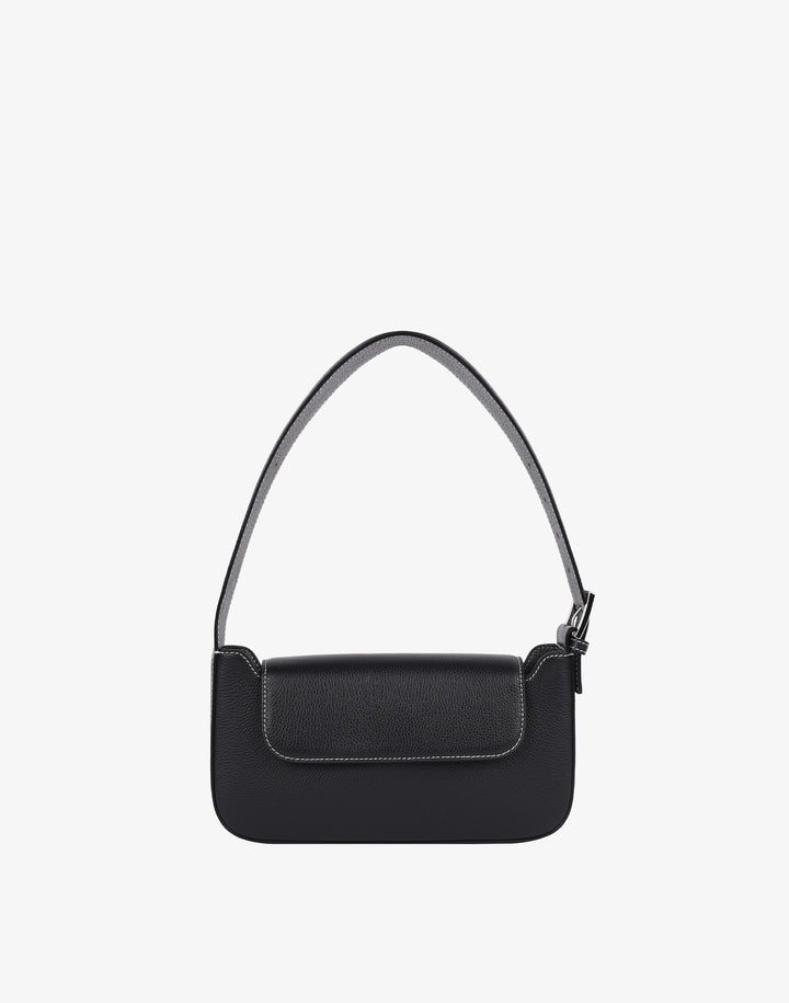90s baguette shoulder bag with buckle black#color_black