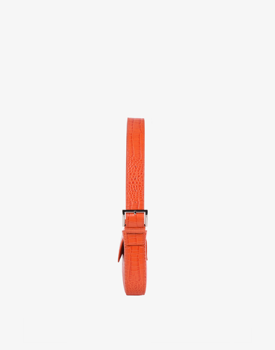 90s baguette shoulder bag with buckle orange croc embossed#color_orange-croco