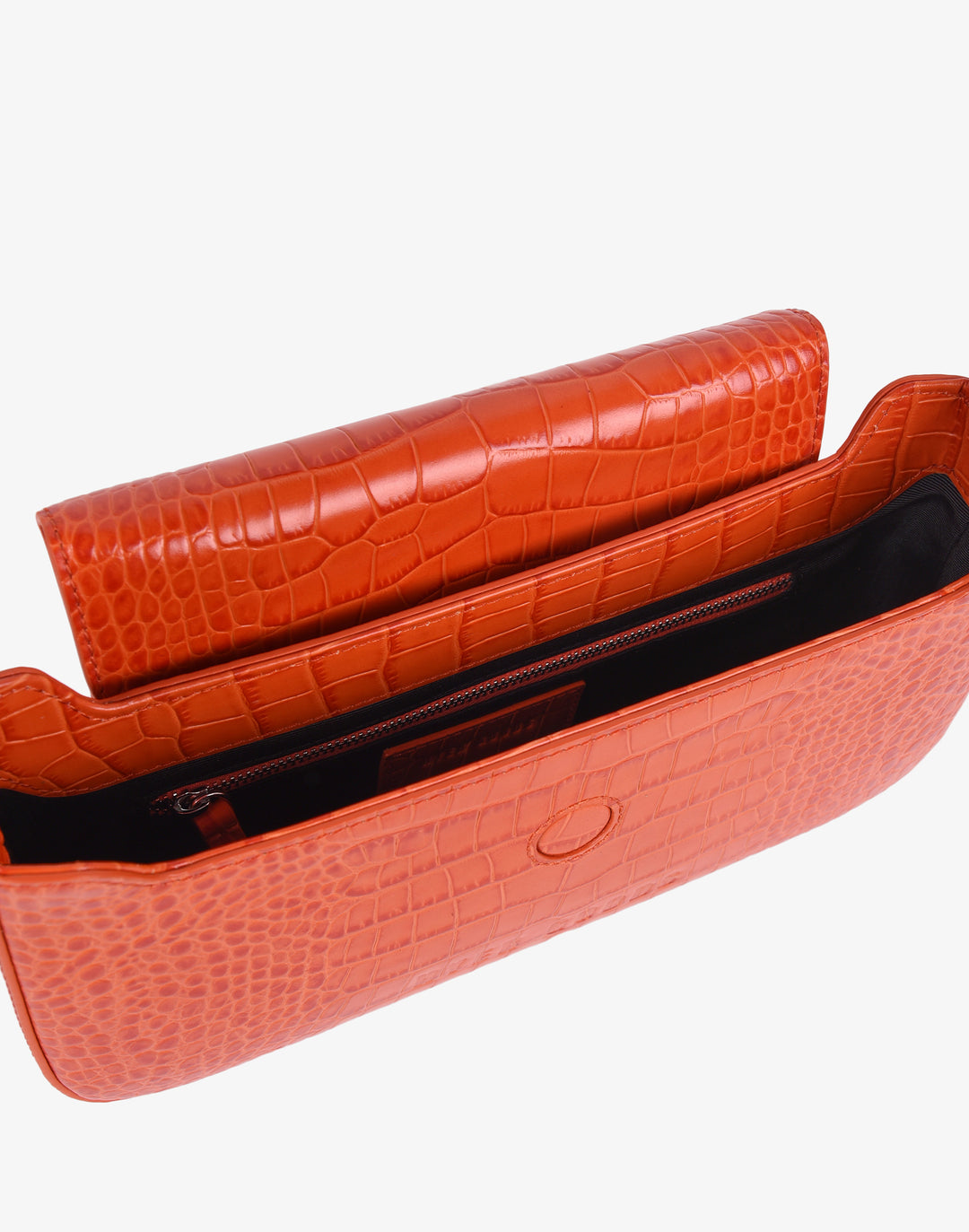 90s baguette shoulder bag with buckle orange croc embossed#color_orange-croco