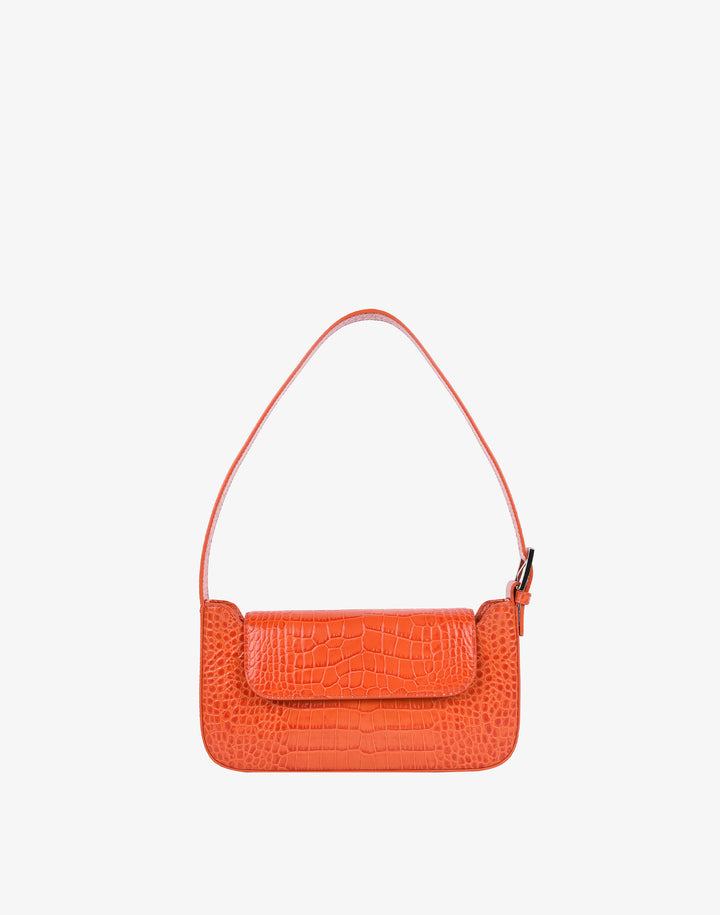 90s baguette shoulder bag with buckle orange croc embossed#color_orange-croco