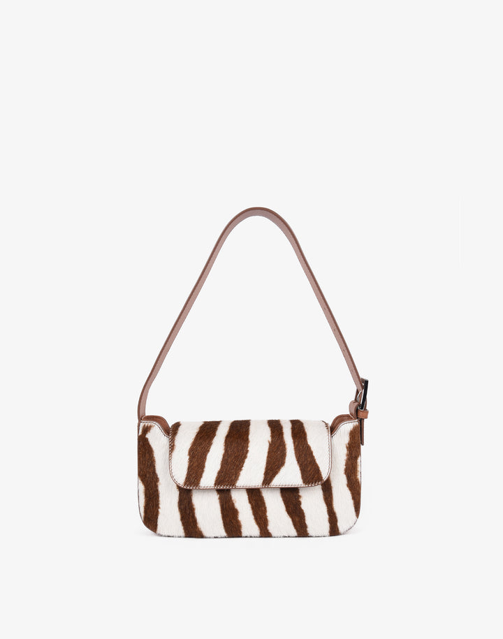 hyer goods 90s baguette shoulder bag with buckle zebra hair calf#color_zebra-hair-calf