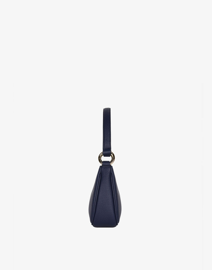 recycled genuine leather mini shoulder bag baguette bag navy#color_navy-blue