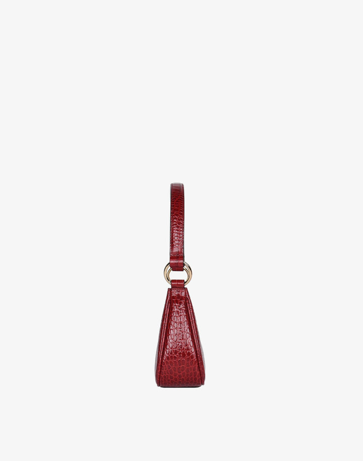 recycled genuine leather mini shoulder bag baguette bag red croc#color_red-croco