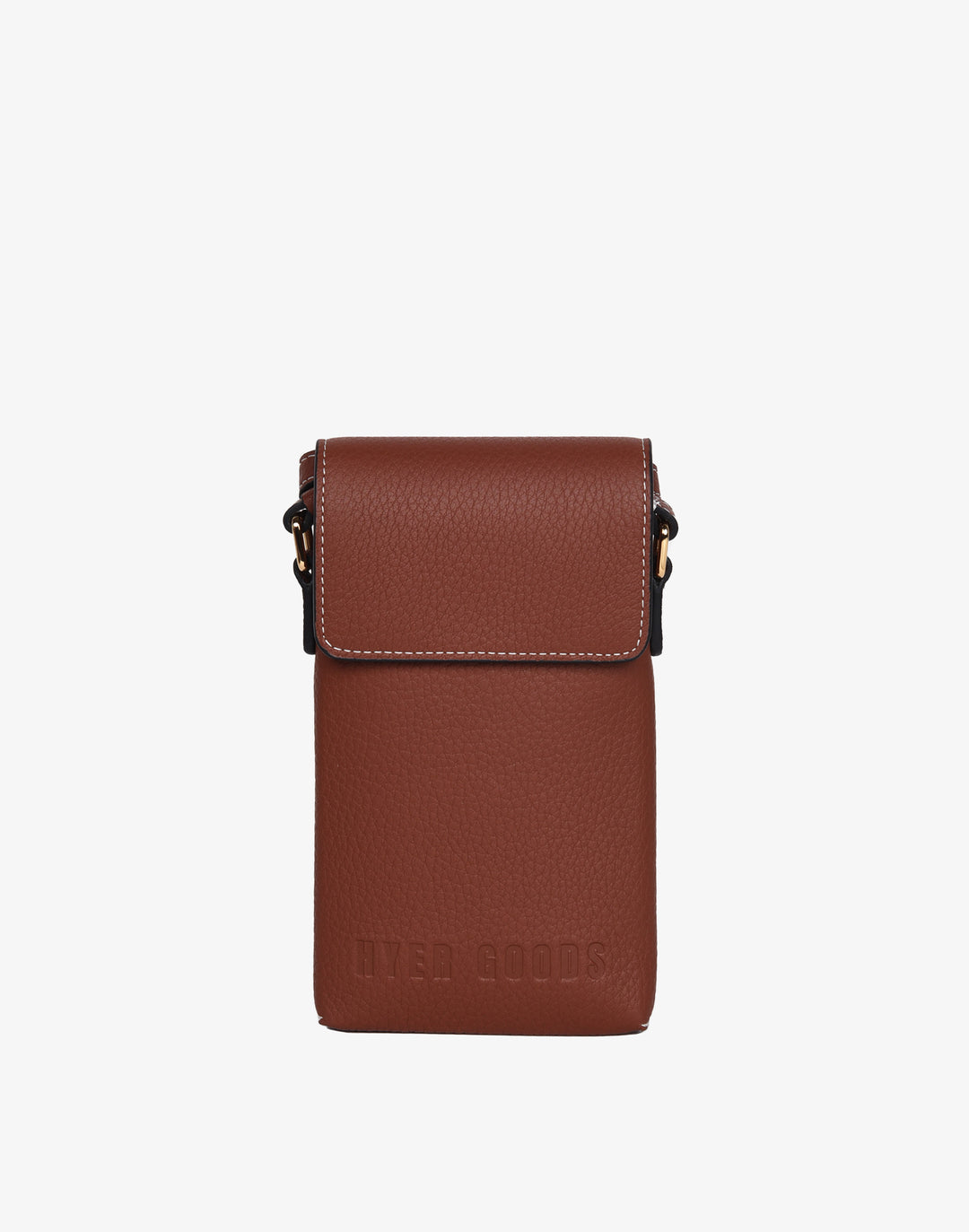 hyer goods recycled leather phone sling bag saddle brown tan#color_saddle-brown