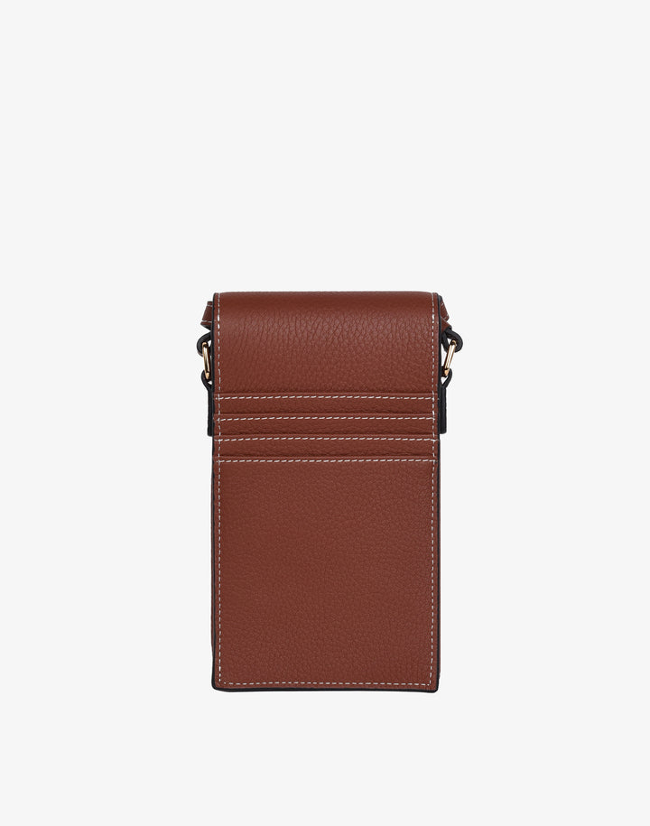 hyer goods recycled leather phone sling bag saddle brown tan#color_saddle-brown